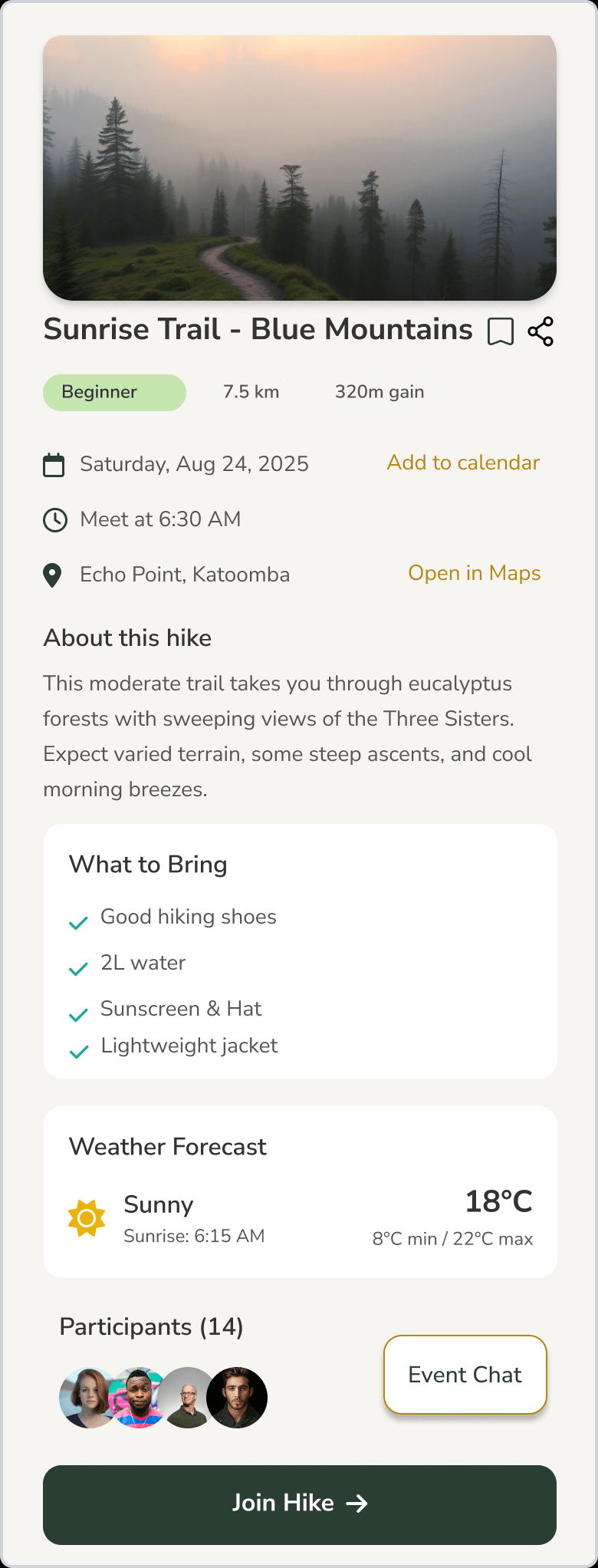 TrekMeet Join Hike Screen
