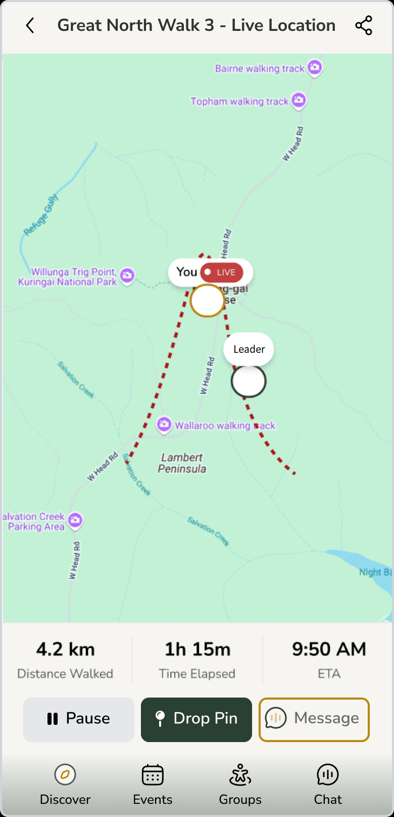 TrekMeet Live Location Screen