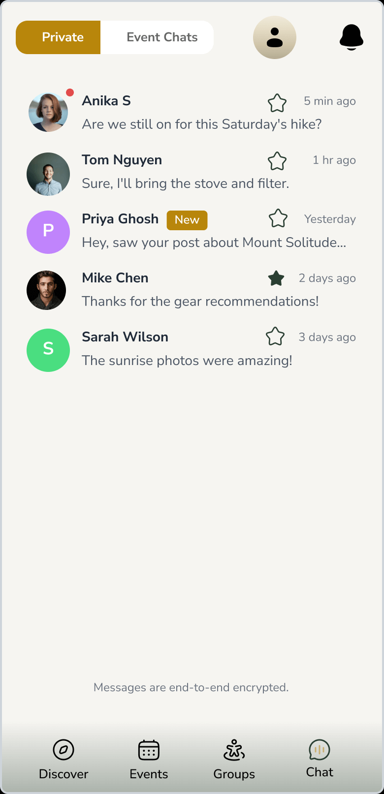 TrekMeet Chat Screen