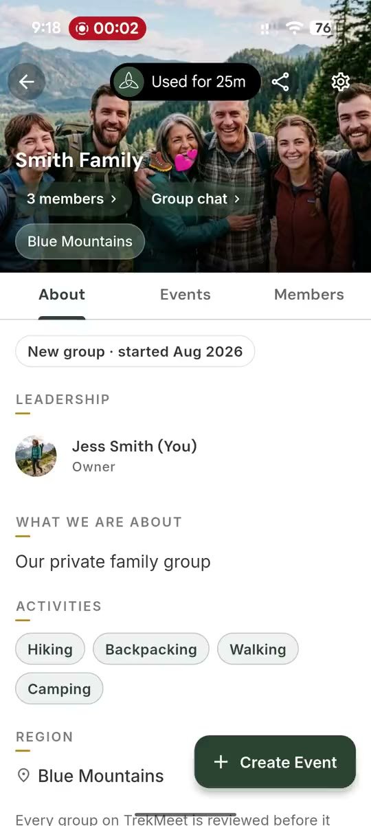 A TrekMeet group with its events and chat